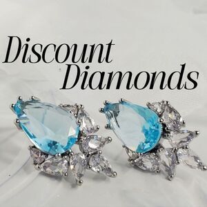 Pear Cut Blue Sapphire White Baguette Diamond Stud  Earrings 92…